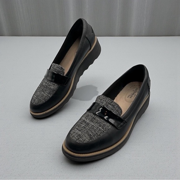 Clarks Shoes - Clarks Women's Sharon Gracie Black Tweed Women's Loafers Size 8.5M